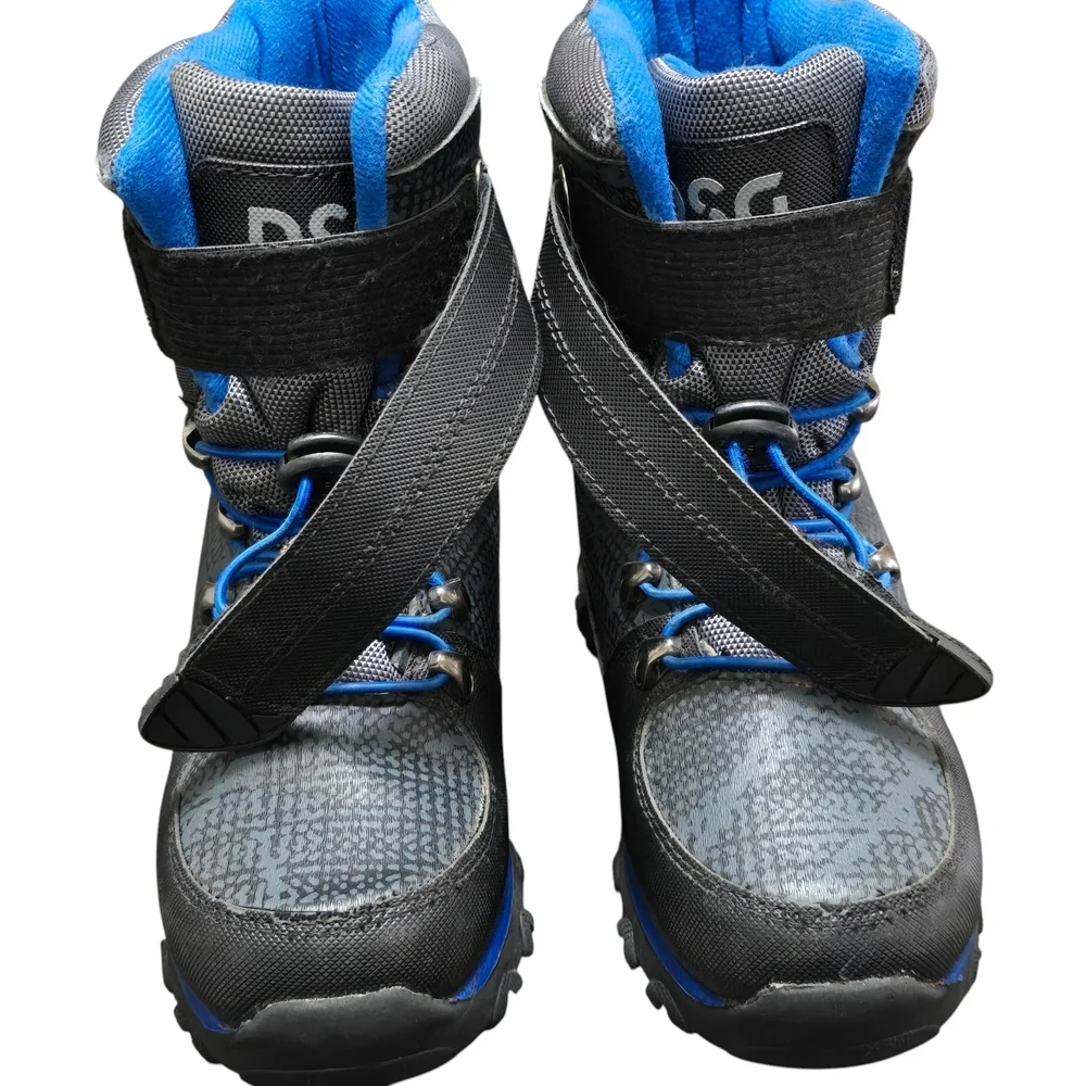 DSG Winter Snow Boots Boys Size 2 Kids Warm Insulated Black Blue Gray
